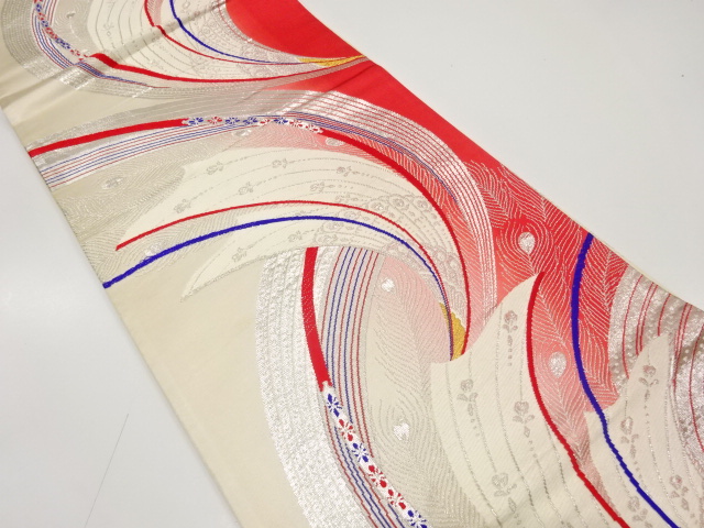 JAPANESE KIMONO / ANTIQUE FUKURO OBI / SILK / WOVEN FLOWER CREST